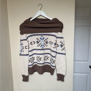 Chadwicks Brown and Cream Off-the-Shoulder Sweater